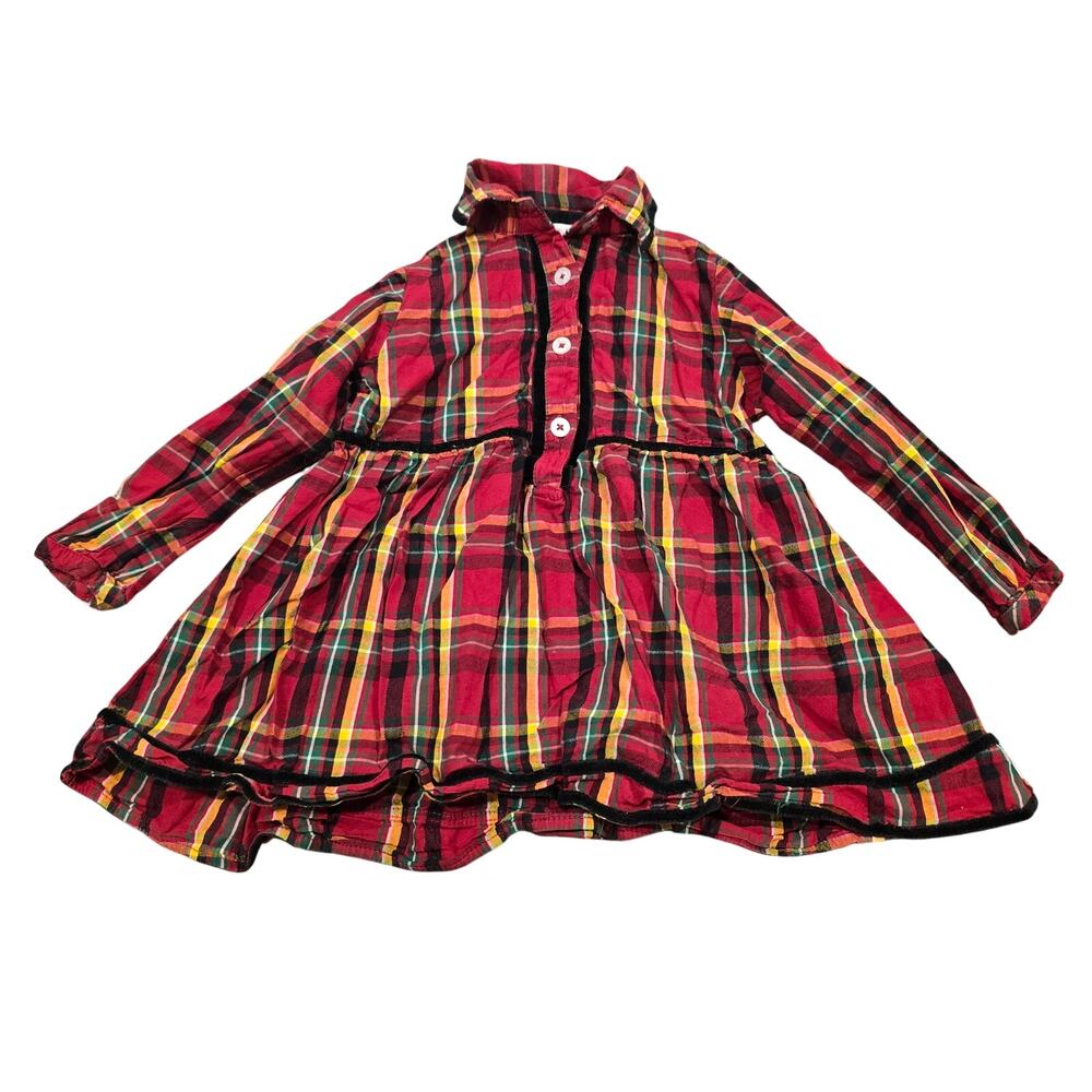Toddler Girl Ruffle Butts Red Plaid Holiday Christmas Collared Dress | Size 2T